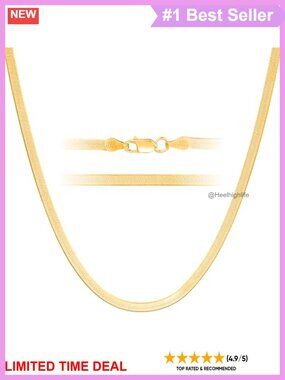 24K Gold Plated 925 Sterling Silver Herringbone Chain Necklace